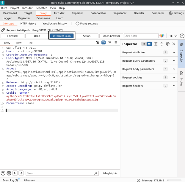 intercept on burpsuite